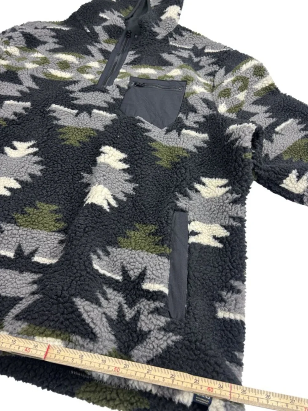 Lucky Brand Mens XL Aztec Pattern Fleece Pullover Hoodie With Zip Pocket Black/G - Picture 8 of 9